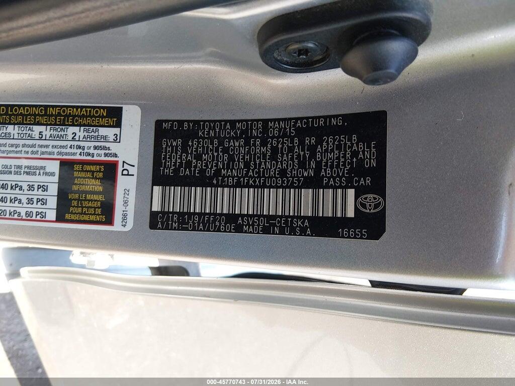 4T1BF1FKXFU093757 2015 TOYOTA CAMRY photo no. 9