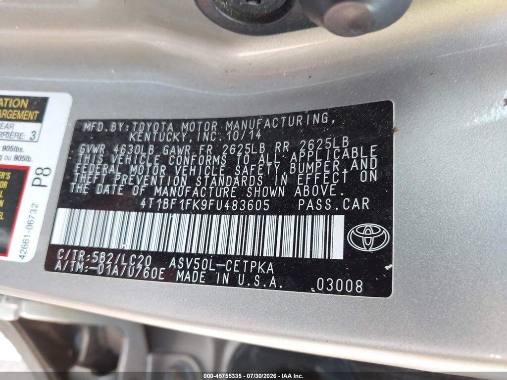 4T1BF1FK9FU483605 2015 TOYOTA CAMRY photo no. 9