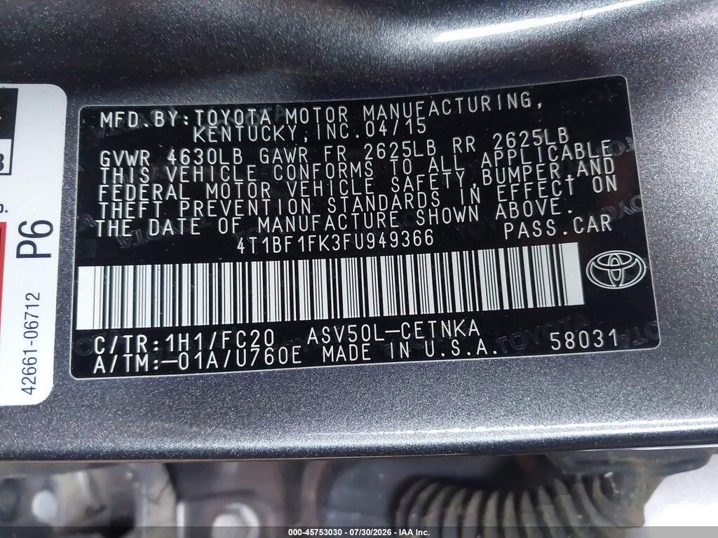 4T1BF1FK3FU949366 2015 TOYOTA CAMRY photo no. 9