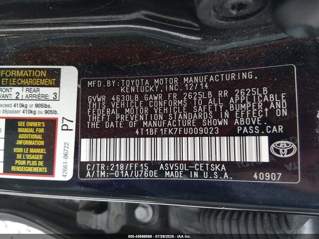4T1BF1FK7FU009023 2015 TOYOTA CAMRY photo no. 9