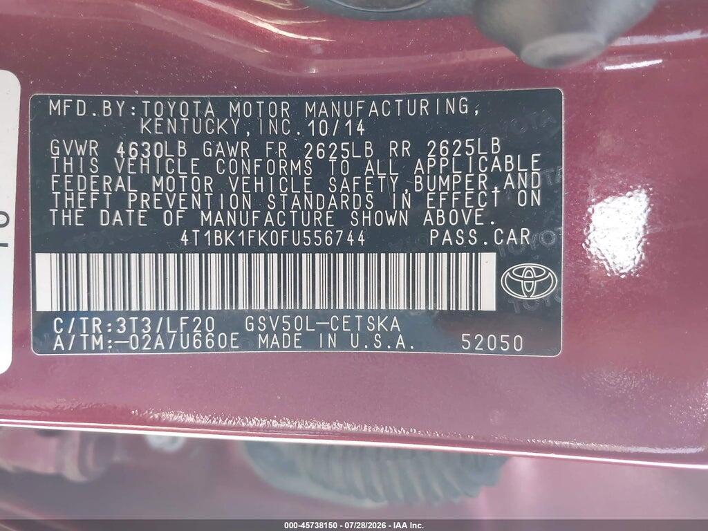 4T1BK1FK0FU556744 2015 TOYOTA CAMRY photo no. 9