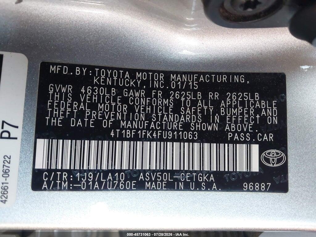 4T1BF1FK4FU911063 2015 TOYOTA CAMRY photo no. 9