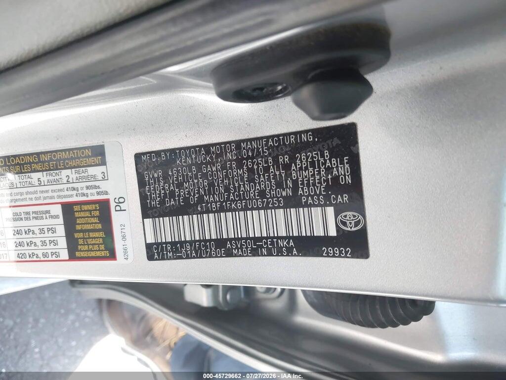 4T1BF1FK6FU067253 2015 TOYOTA CAMRY photo no. 9