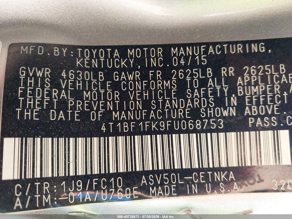 4T1BF1FK9FU068753 2015 TOYOTA CAMRY photo no. 9