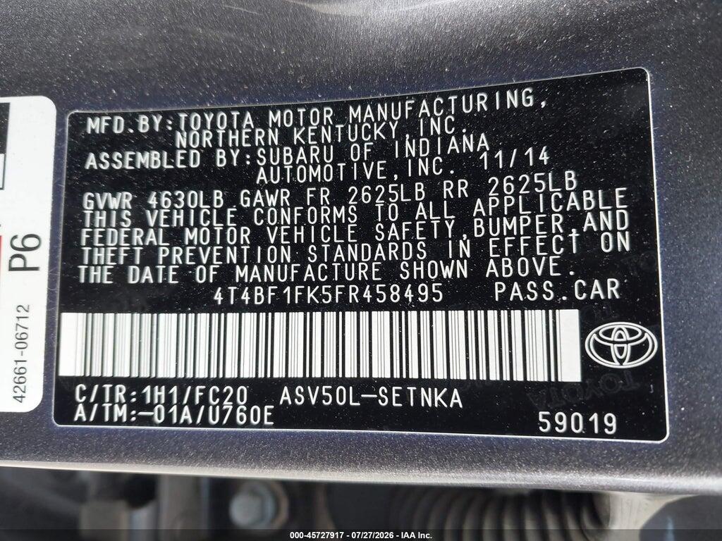 4T4BF1FK5FR458495 2015 TOYOTA CAMRY photo no. 9