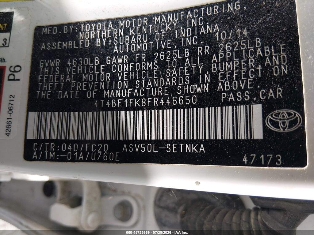 4T4BF1FK8FR446650 2015 TOYOTA CAMRY photo no. 9