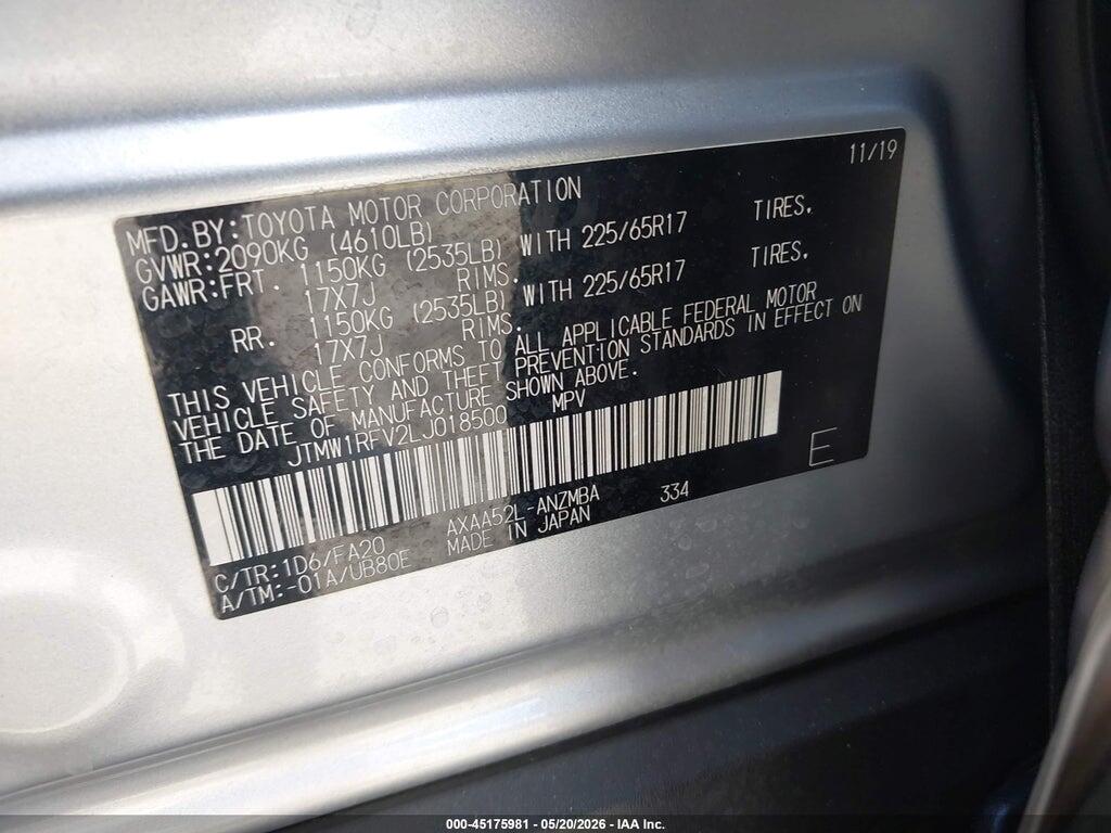 JTMW1RFV2LJ018500 2020 TOYOTA RAV4 photo no. 9