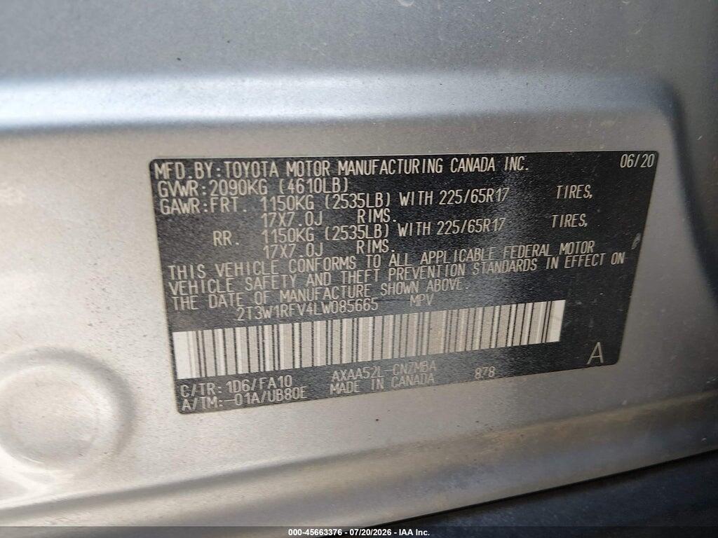 2T3W1RFV4LW085665 2020 TOYOTA RAV4 photo no. 9