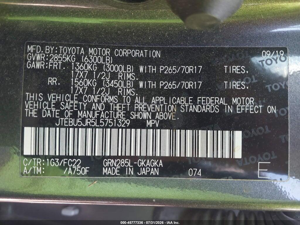 JTEBU5JR5L5751329 2020 TOYOTA 4RUNNER photo no. 9