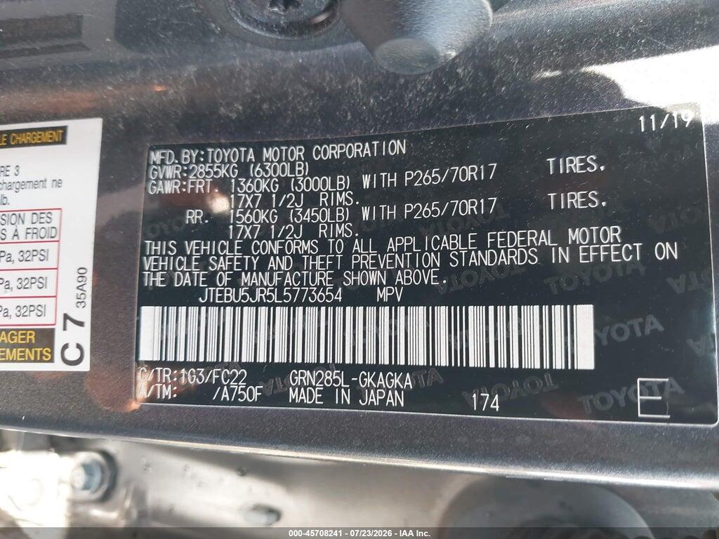 JTEBU5JR5L5773654 2020 TOYOTA 4RUNNER photo no. 9