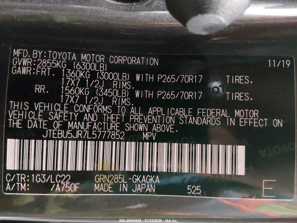 JTEBU5JR7L5777852 2020 TOYOTA 4RUNNER photo no. 9