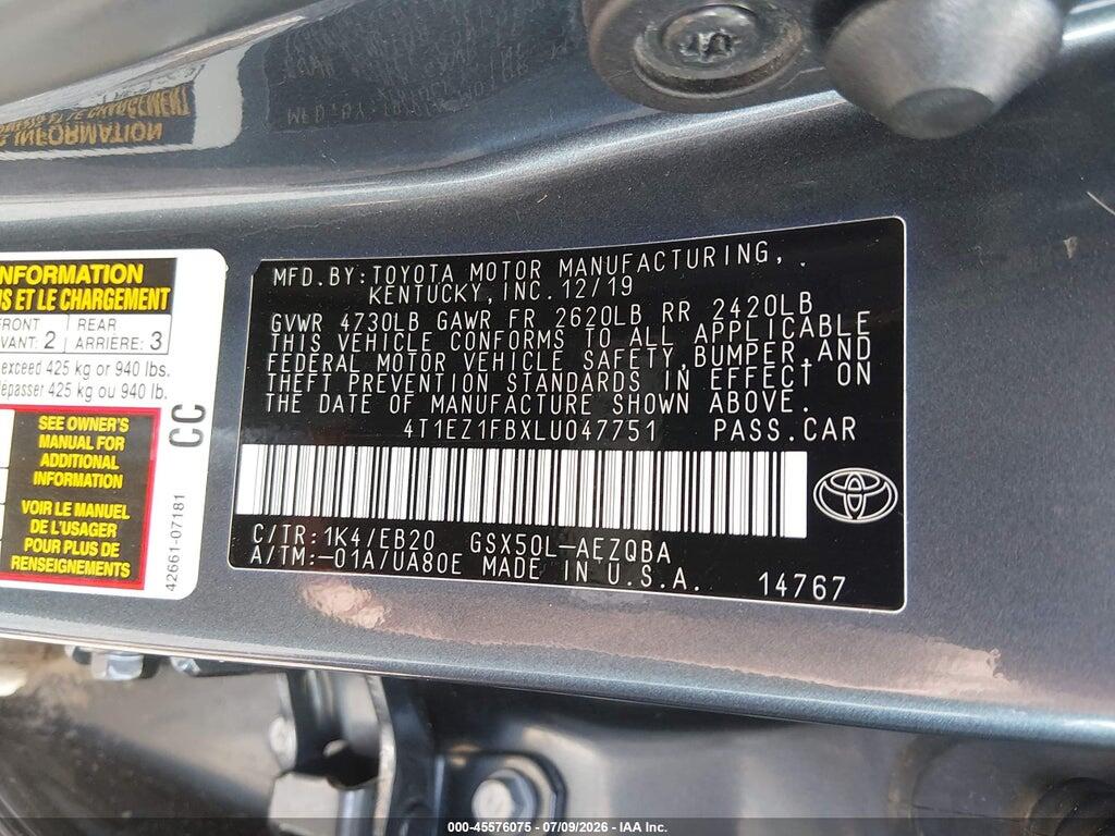 4T1EZ1FBXLU047751 2020 TOYOTA AVALON photo no. 9