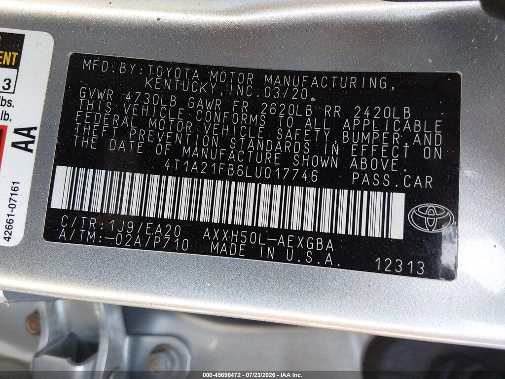 4T1A21FB6LU017746 2020 TOYOTA AVALON HYBRID photo no. 9
