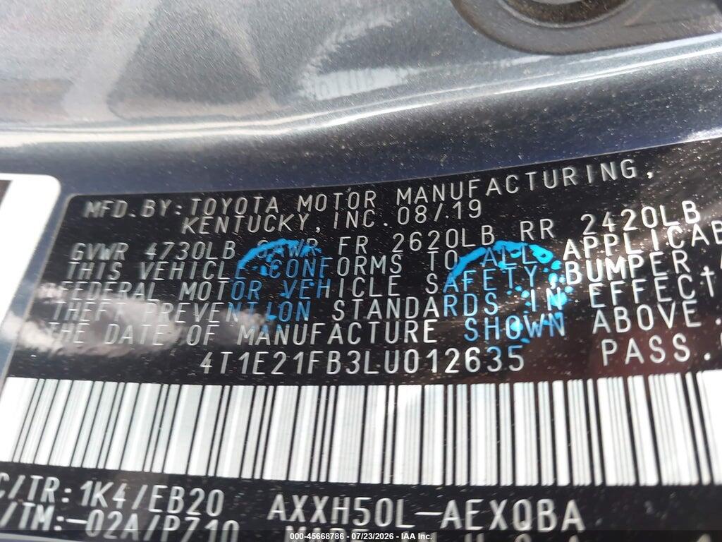 4T1E21FB3LU012635 2020 TOYOTA AVALON HYBRID photo no. 9