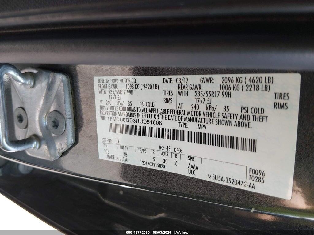1FMCU0GD3HUD51608 2017 FORD ESCAPE photo no. 9