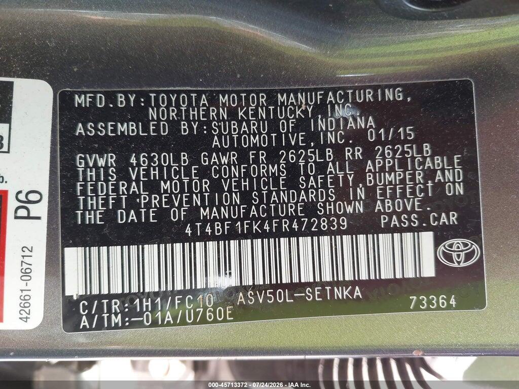 4T4BF1FK4FR472839 2015 TOYOTA CAMRY photo no. 9