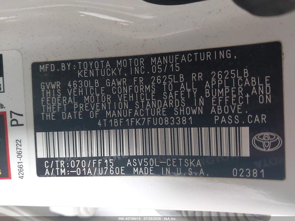 4T1BF1FK7FU083381 2015 TOYOTA CAMRY photo no. 9