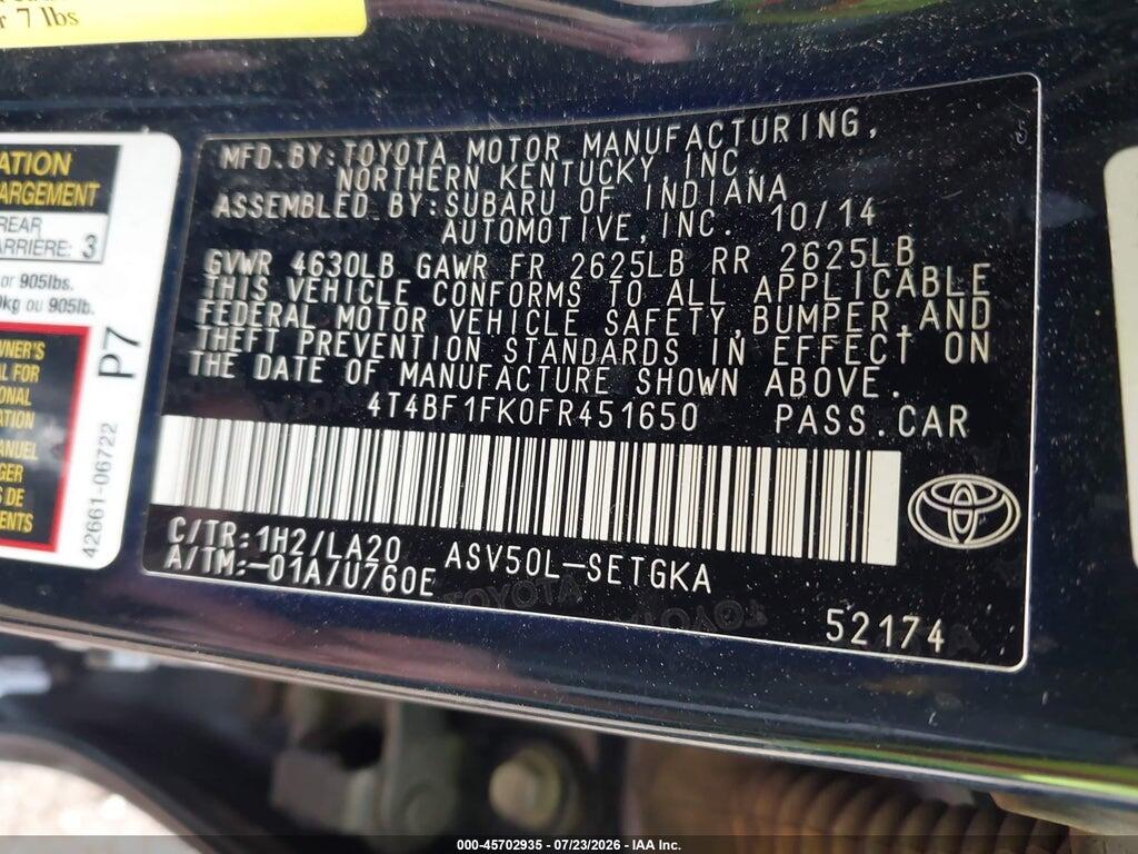4T4BF1FK0FR451650 2015 TOYOTA CAMRY photo no. 9