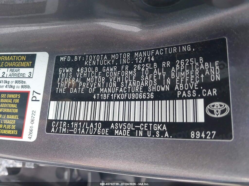 4T1BF1FK0FU906636 2015 TOYOTA CAMRY photo no. 9