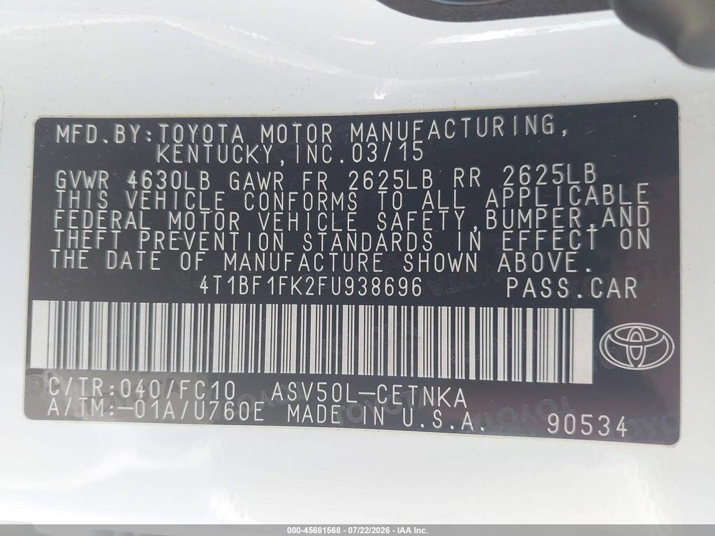 4T1BF1FK2FU938696 2015 TOYOTA CAMRY photo no. 9
