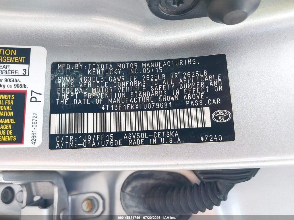 4T1BF1FKXFU079681 2015 TOYOTA CAMRY photo no. 9
