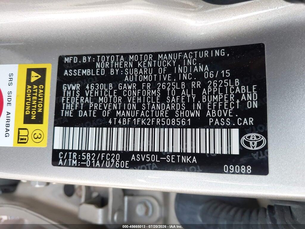 4T4BF1FK2FR508561 2015 TOYOTA CAMRY photo no. 9