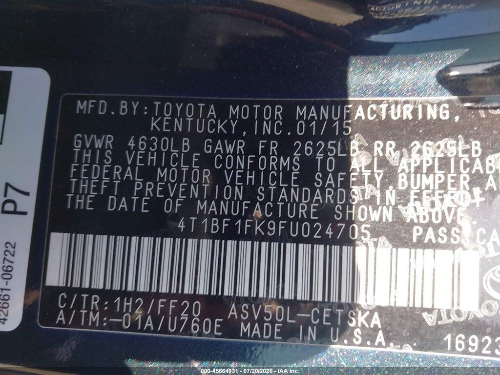 4T1BF1FK9FU024705 2015 TOYOTA CAMRY photo no. 9