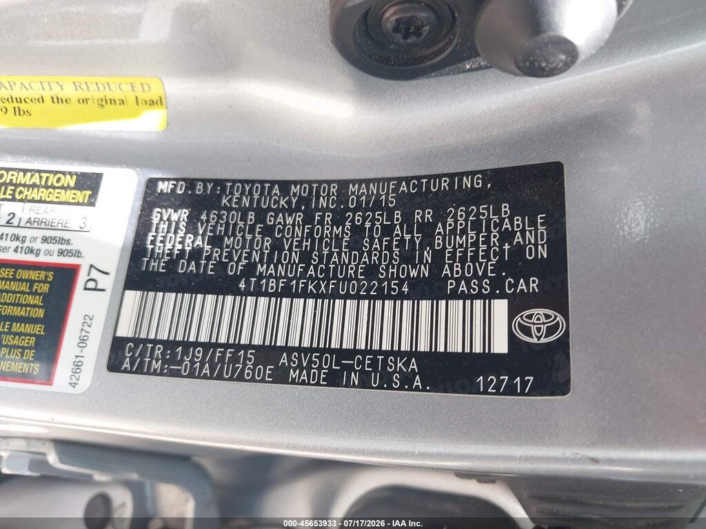 4T1BF1FKXFU022154 2015 TOYOTA CAMRY photo no. 9