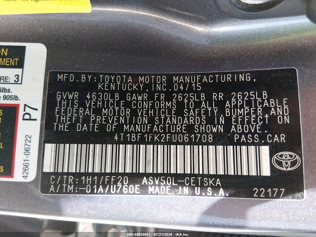 4T1BF1FK2FU061708 2015 TOYOTA CAMRY photo no. 9