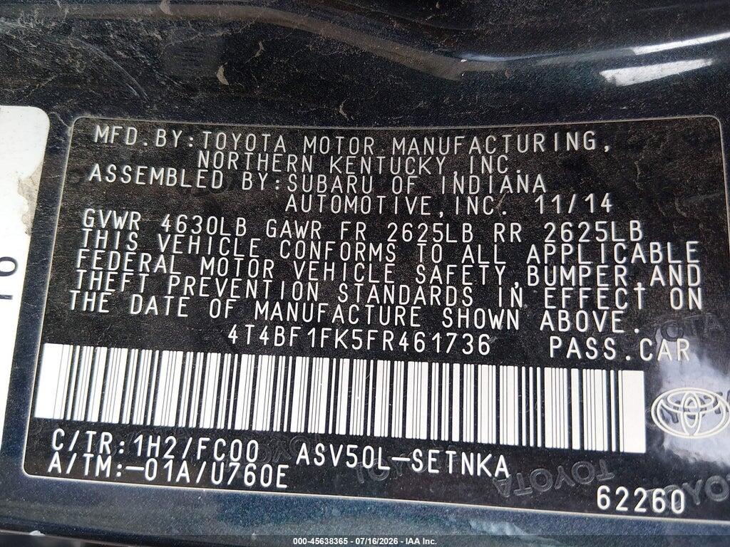 4T4BF1FK5FR461736 2015 TOYOTA CAMRY photo no. 9