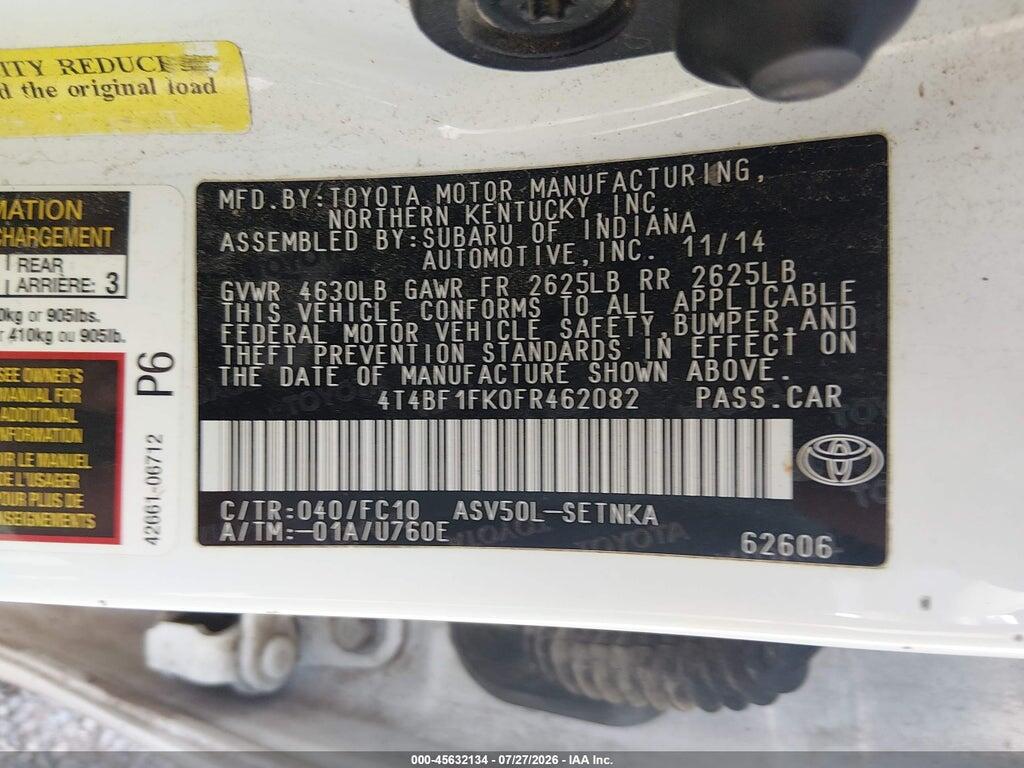 4T4BF1FK0FR462082 2015 TOYOTA CAMRY photo no. 9