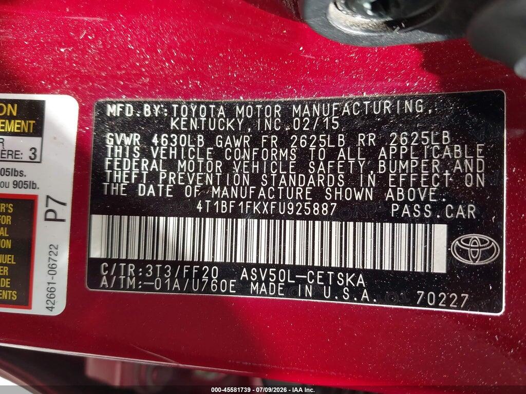 4T1BF1FKXFU925887 2015 TOYOTA CAMRY photo no. 9