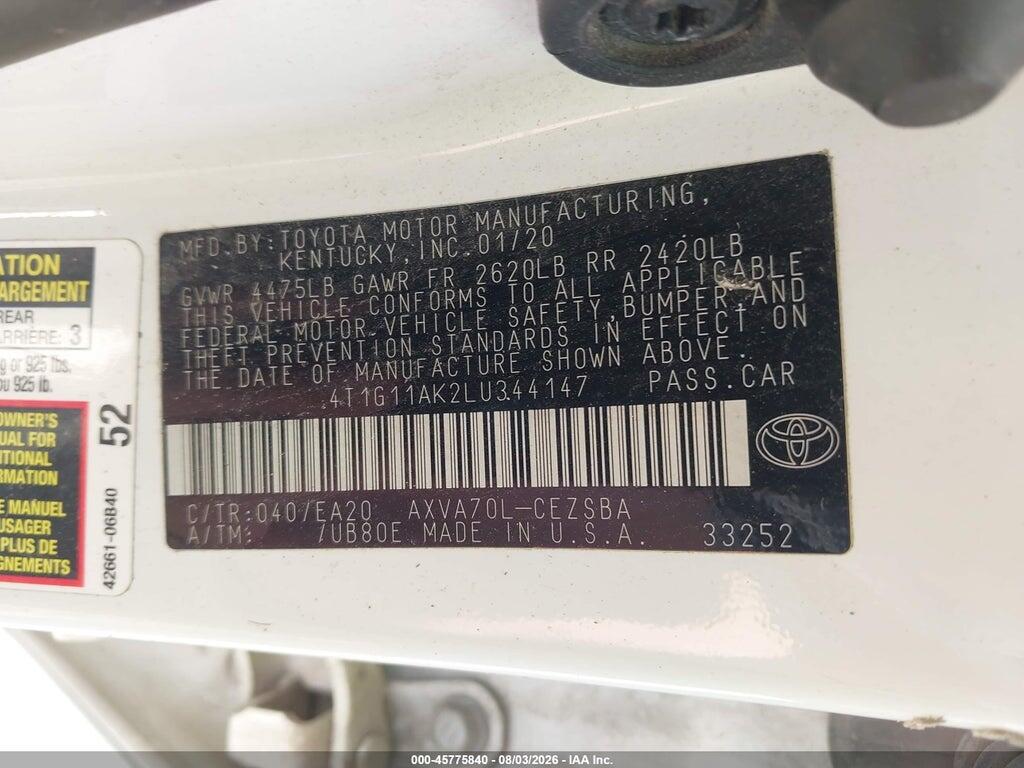 4T1G11AK2LU344147 2020 TOYOTA CAMRY photo no. 9