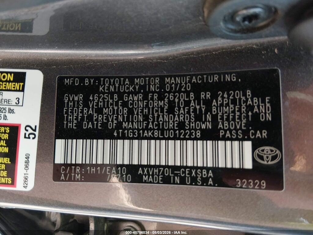 4T1G31AK8LU012238 2020 TOYOTA CAMRY photo no. 9