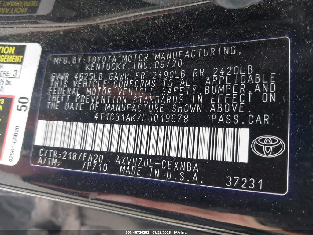 4T1C31AK7LU019678 2020 TOYOTA CAMRY photo no. 9
