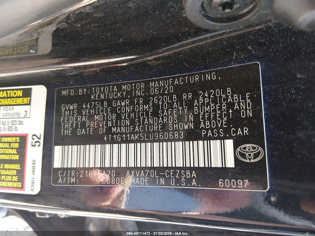 4T1G11AK5LU960683 2020 TOYOTA CAMRY photo no. 9