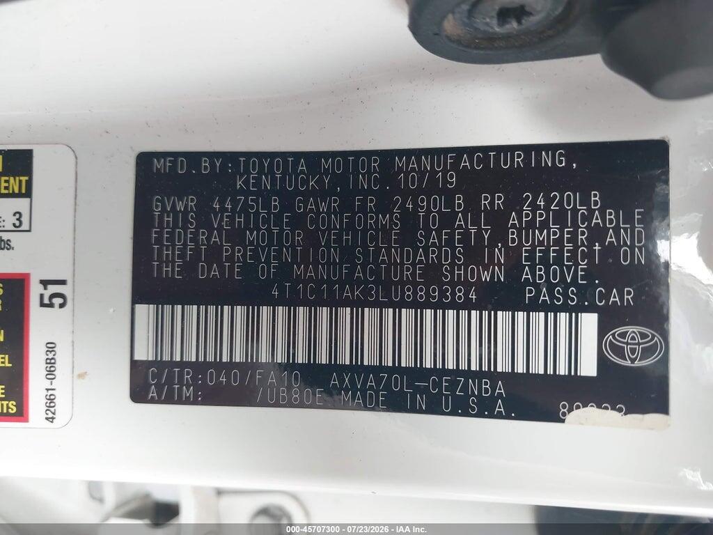 4T1C11AK3LU889384 2020 TOYOTA CAMRY photo no. 9