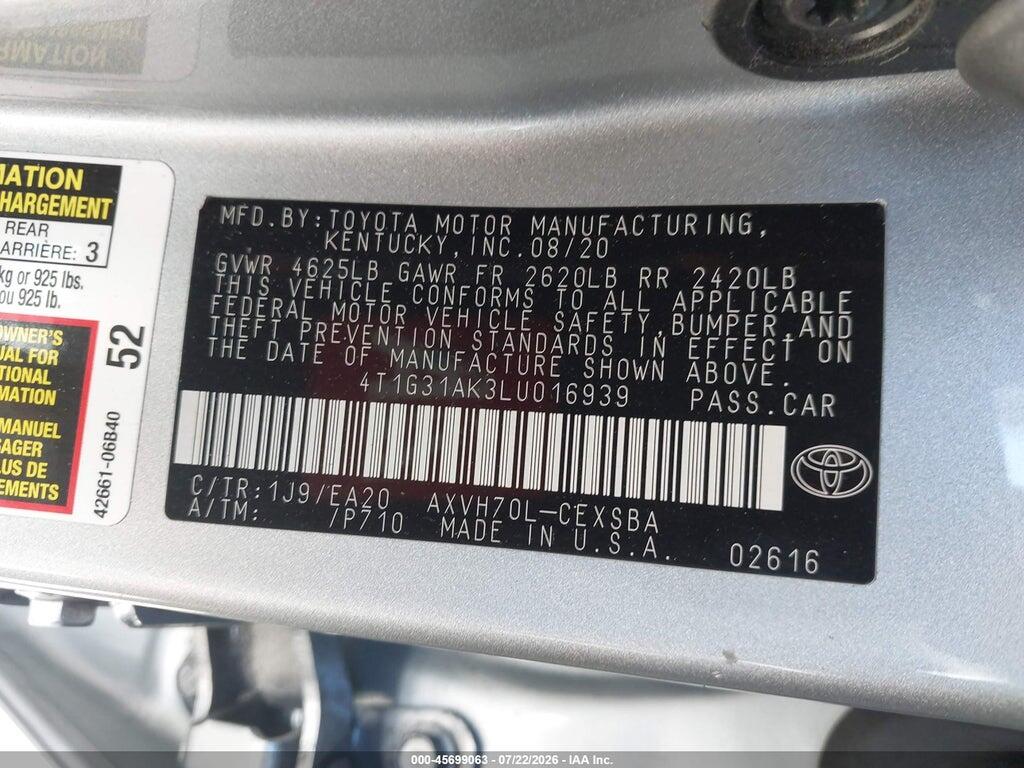 4T1G31AK3LU016939 2020 TOYOTA CAMRY photo no. 9