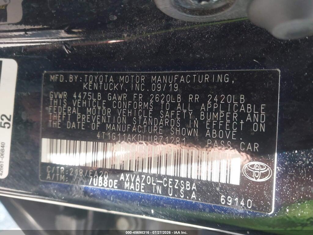 4T1G11AK0LU871281 2020 TOYOTA CAMRY photo no. 9