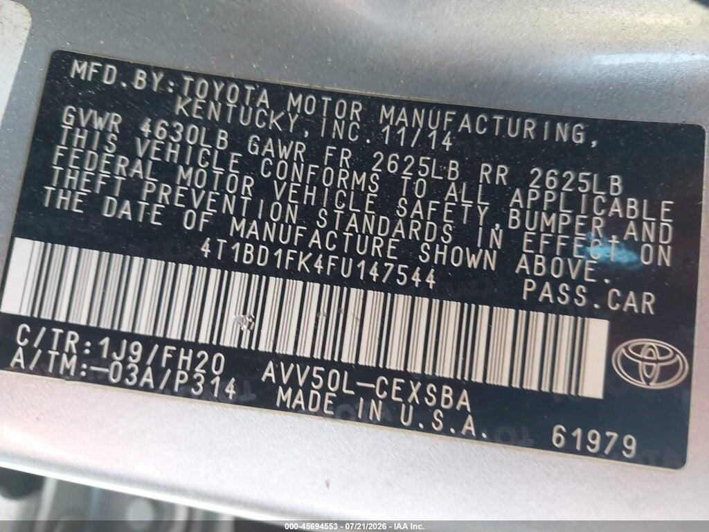 4T1BD1FK4FU147544 2015 TOYOTA CAMRY HYBRID photo no. 9
