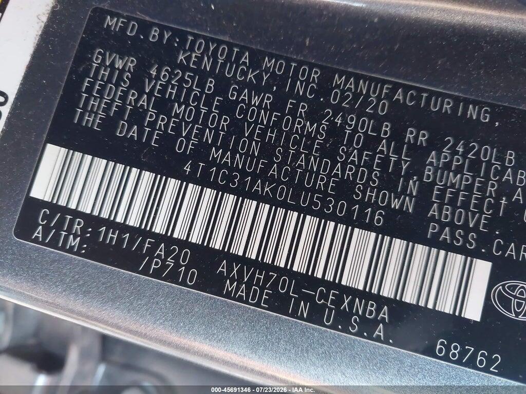4T1C31AK0LU530116 2020 TOYOTA CAMRY photo no. 9