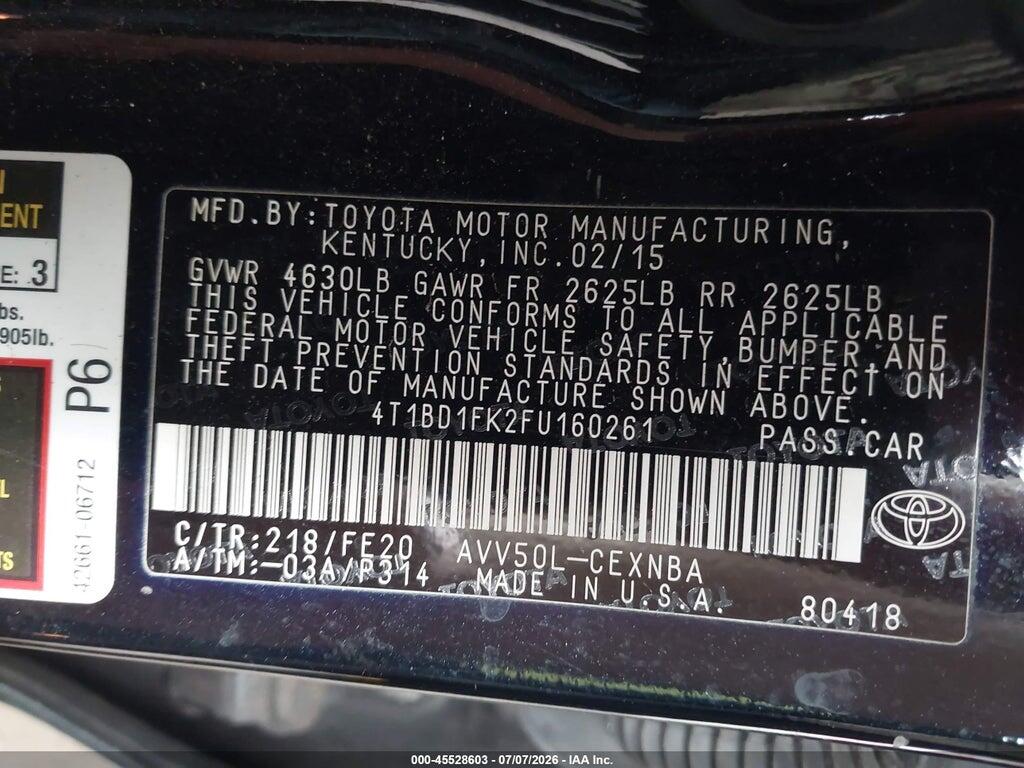 4T1BD1FK2FU160261 2015 TOYOTA CAMRY HYBRID photo no. 9