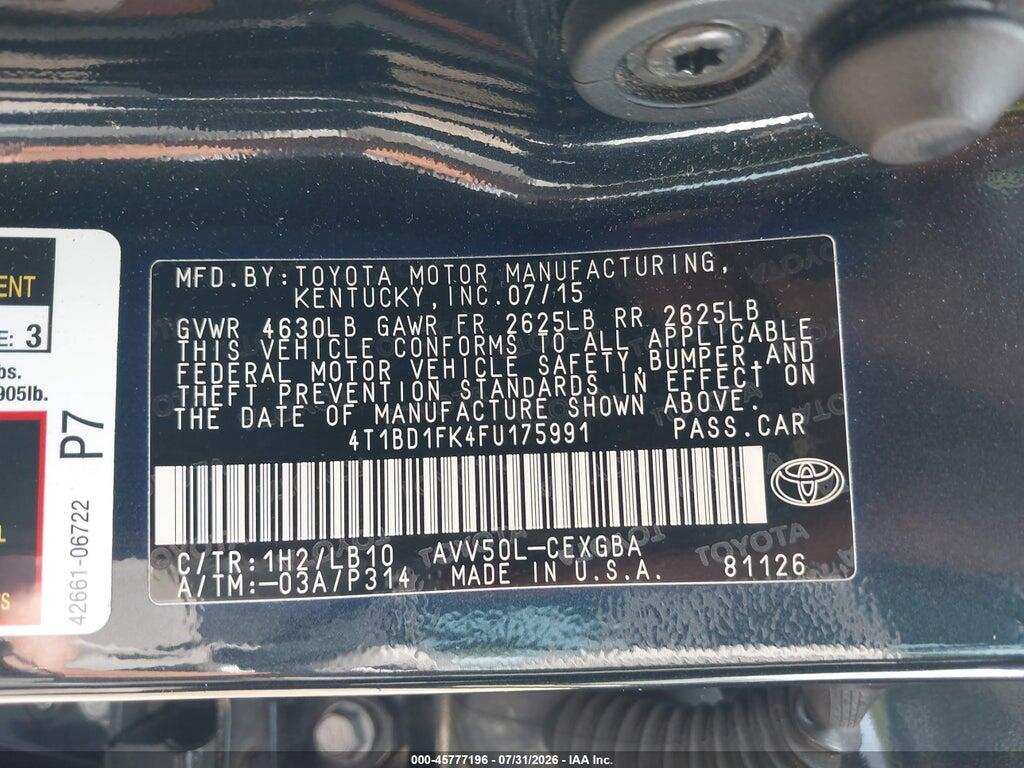 4T1BD1FK4FU175991 2015 TOYOTA CAMRY HYBRID photo no. 9