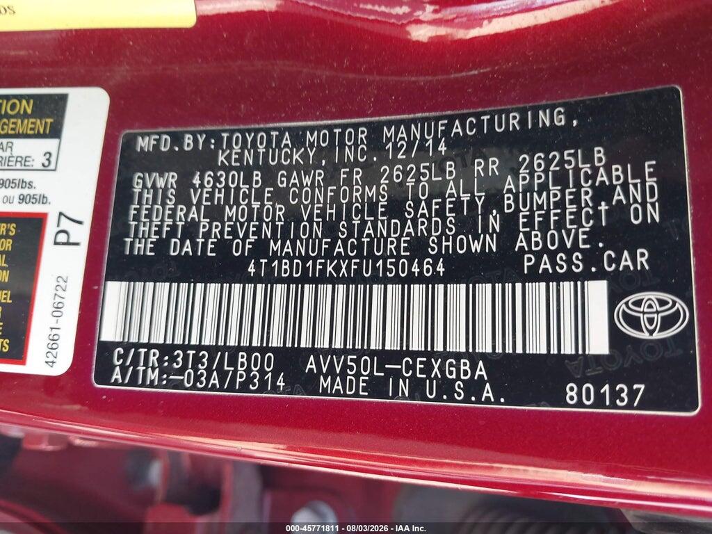 4T1BD1FKXFU150464 2015 TOYOTA CAMRY HYBRID photo no. 9