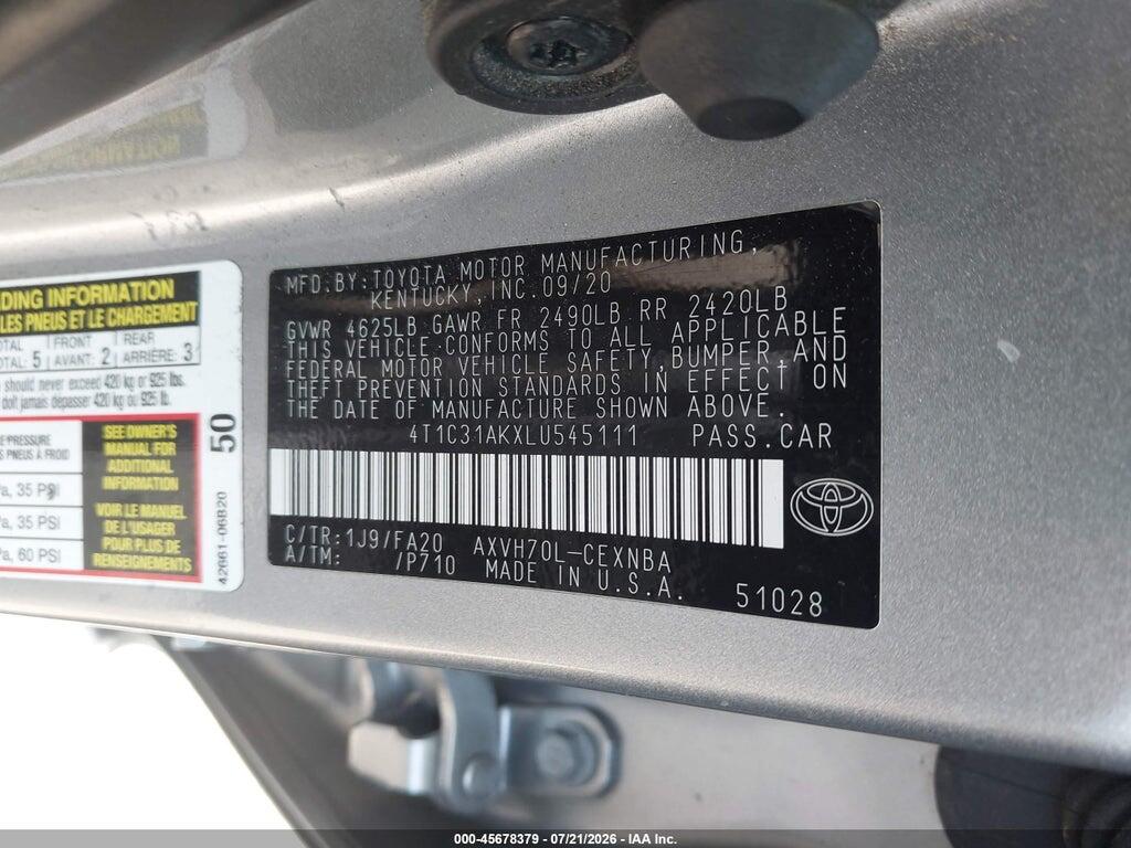 4T1C31AKXLU545111 2020 TOYOTA CAMRY photo no. 9