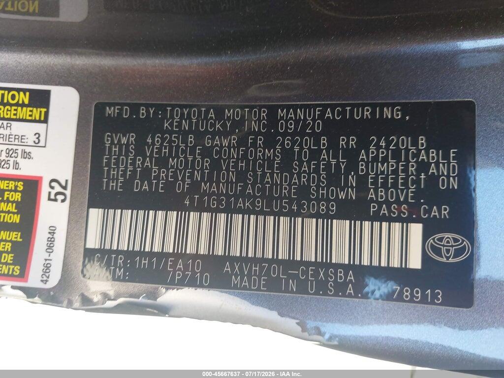 4T1G31AK9LU543089 2020 TOYOTA CAMRY photo no. 9