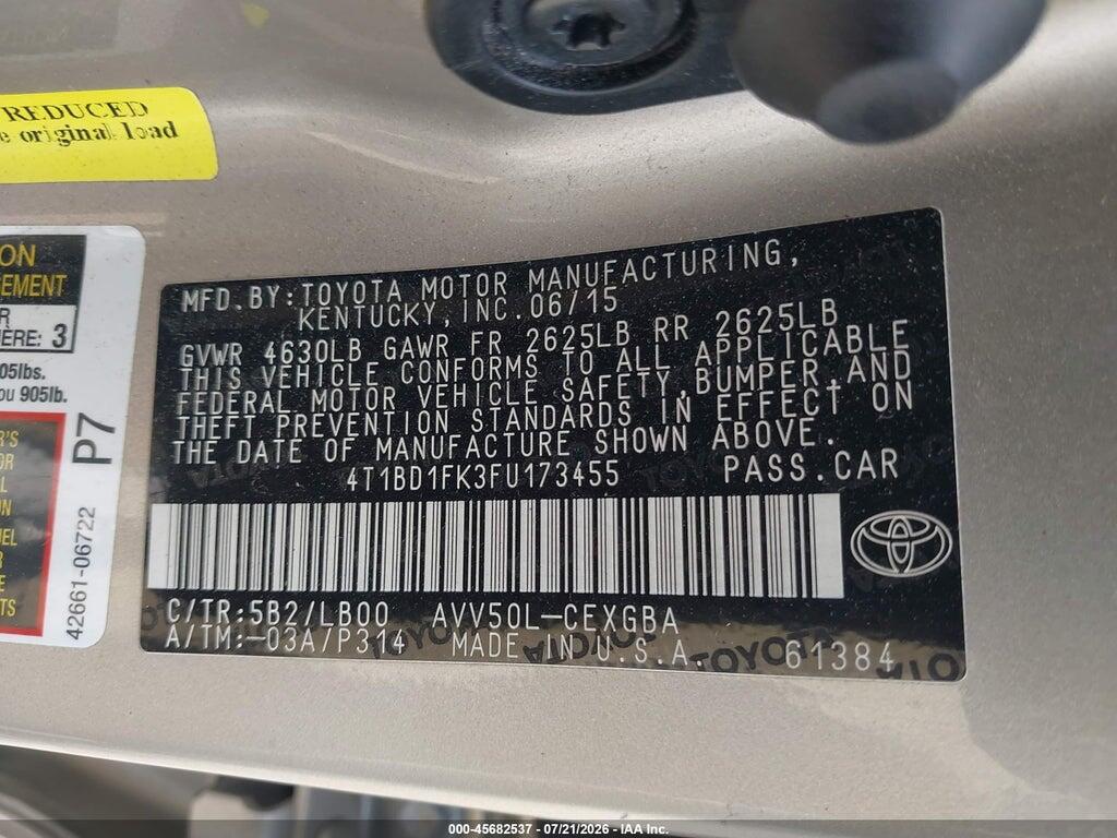 4T1BD1FK3FU173455 2015 TOYOTA CAMRY HYBRID photo no. 9