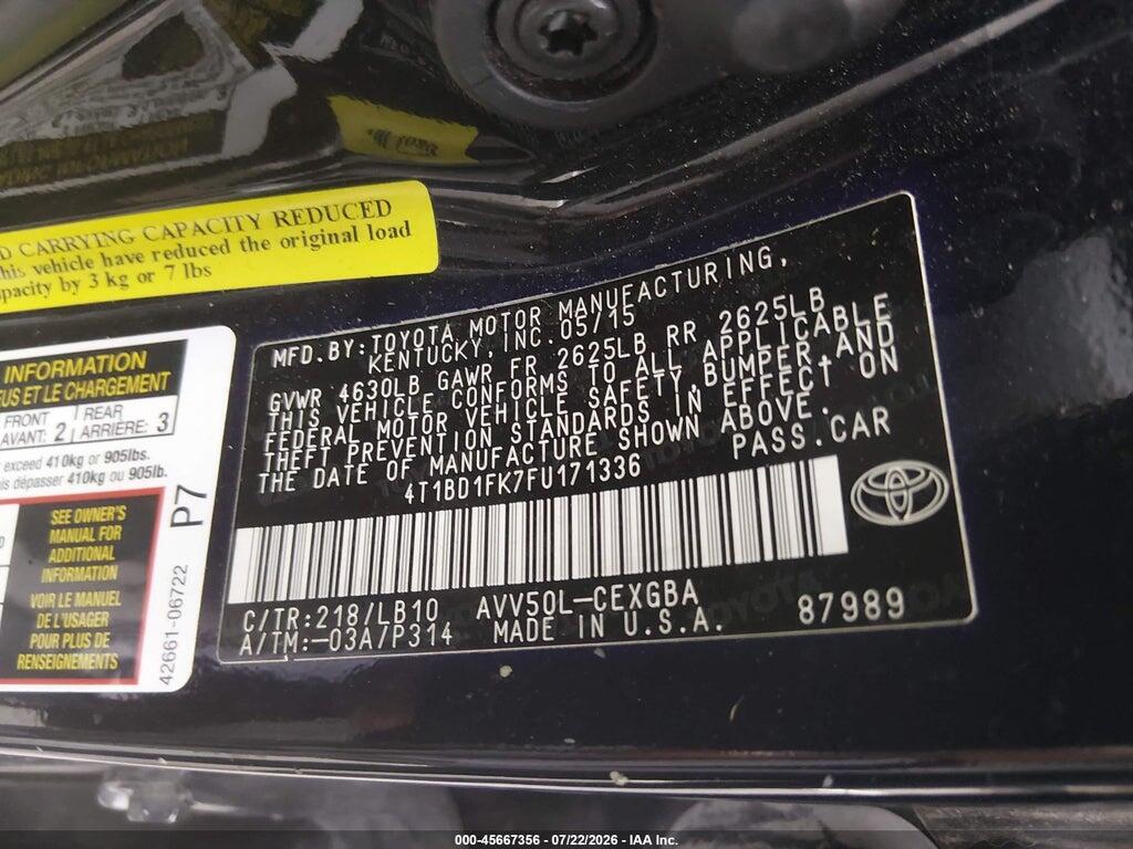 4T1BD1FK7FU171336 2015 TOYOTA CAMRY HYBRID photo no. 9