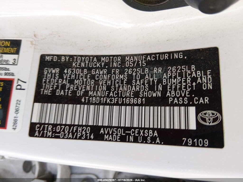 4T1BD1FK3FU169681 2015 TOYOTA CAMRY HYBRID photo no. 9