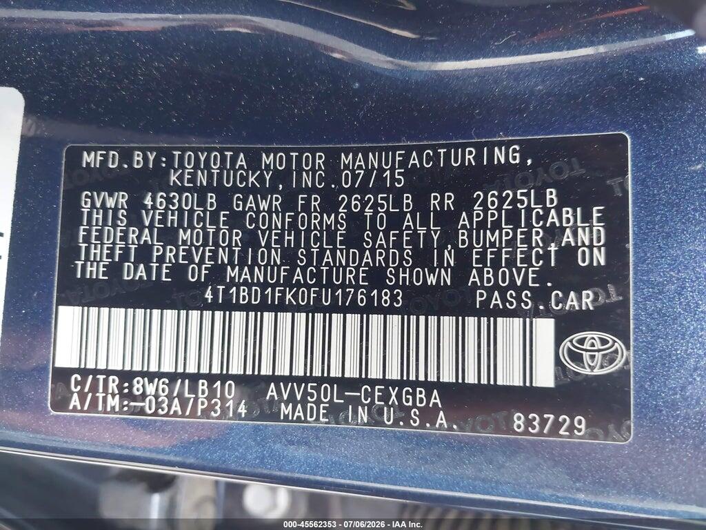 4T1BD1FK0FU176183 2015 TOYOTA CAMRY HYBRID photo no. 9